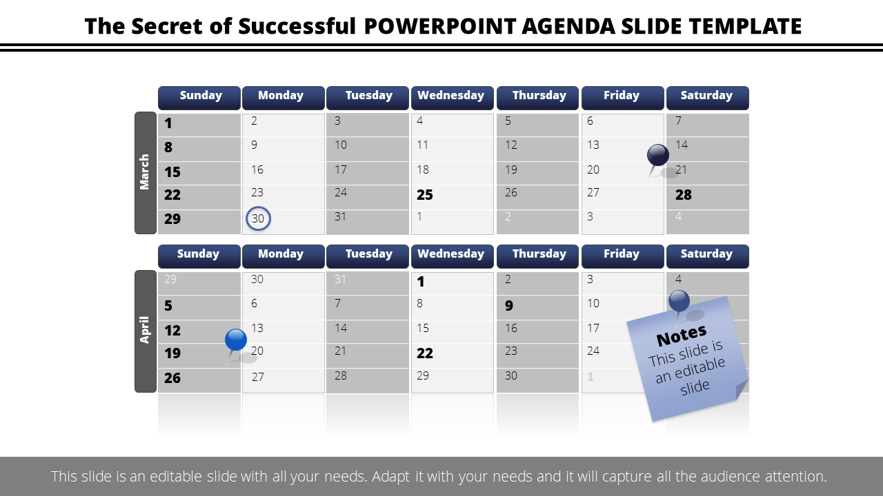 Free - PowerPoint Agenda Slide Template Calendar Design